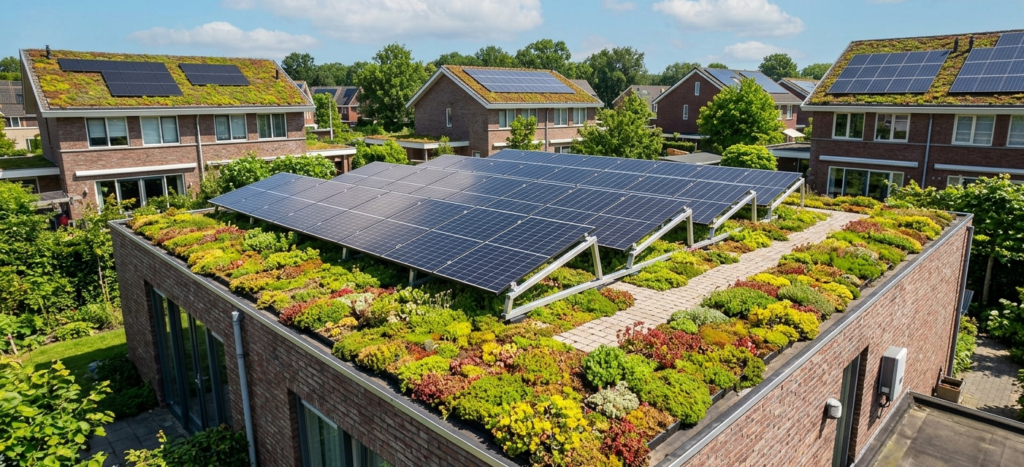 sedumdak met zonnepanelen