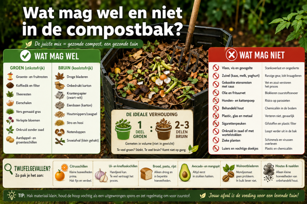 wat mag wel en niet in compostbak
